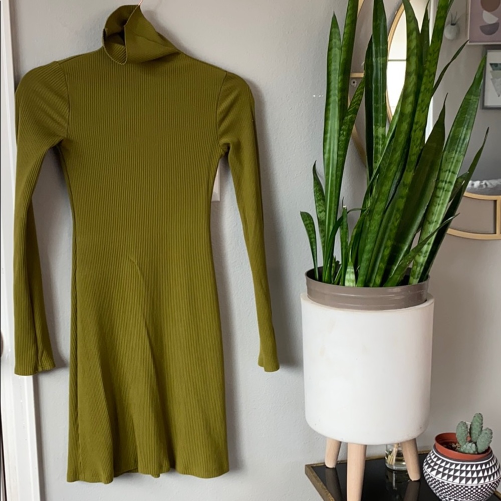 Olive green Reformation turtleneck dress